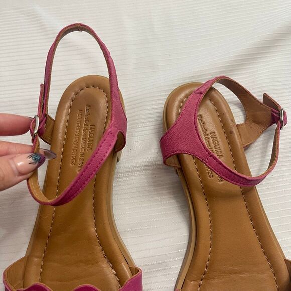 Naguisa Verde Fucsia Leather Sandals Size 38 US 8 - Picture 2 of 7